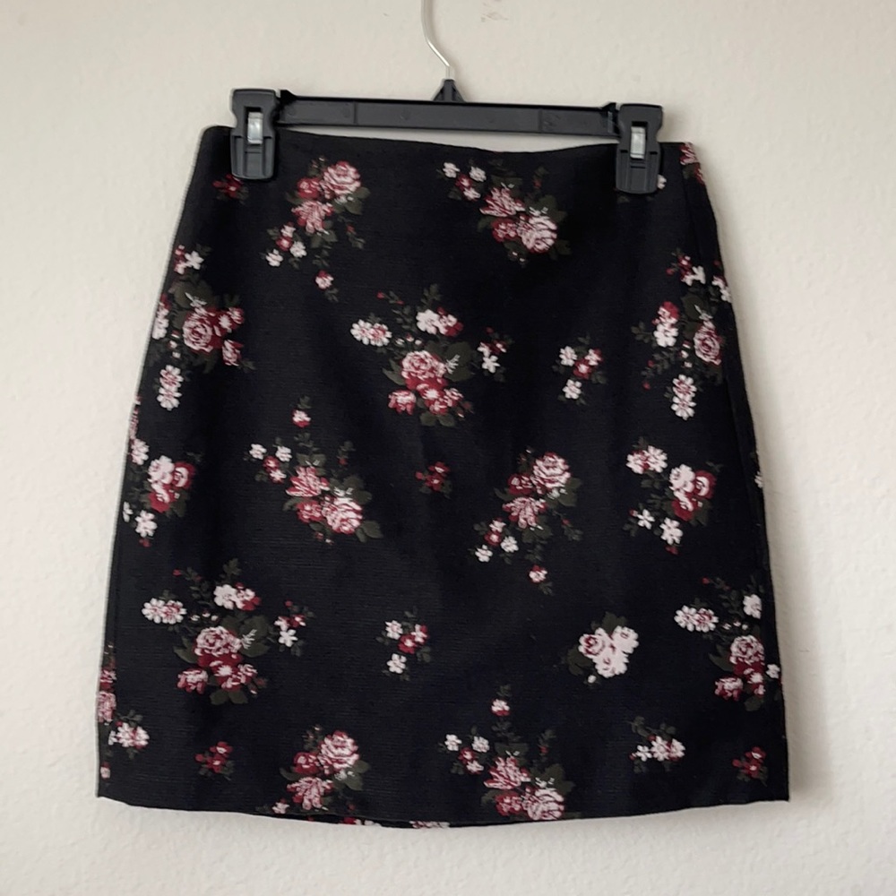 LOFT Black Floral Mini Skirt